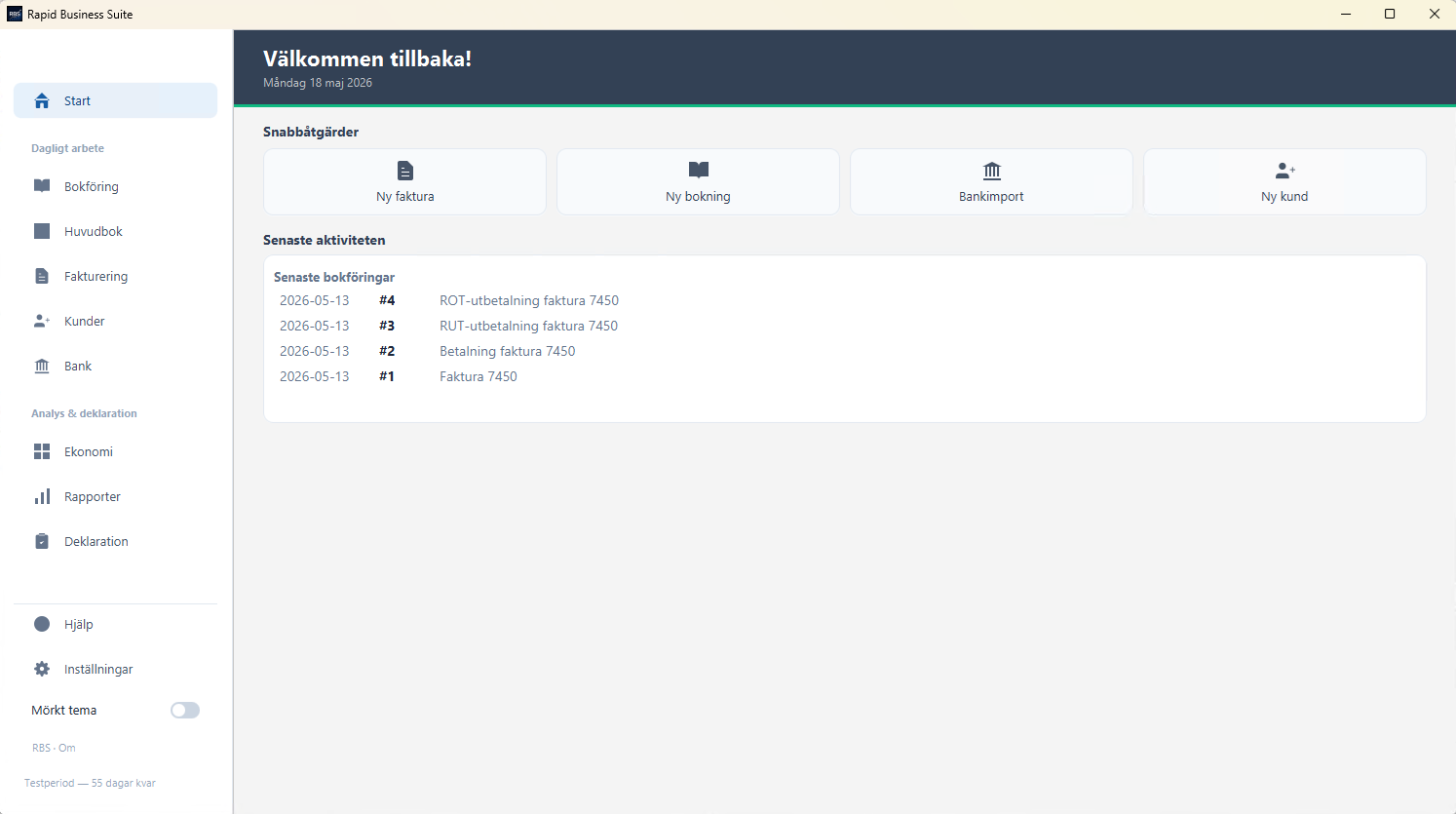 Rapid Business Suite Dashboard